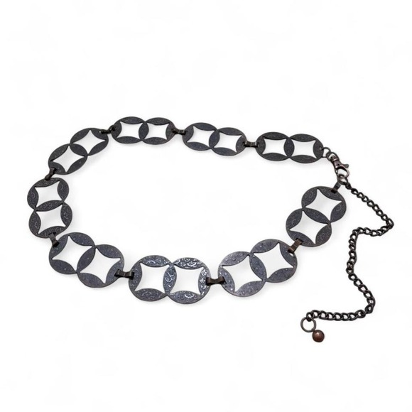 Vintage 90s brown metal chain link belt with 2 different pattern boho western - Picture 3 of 8